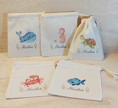 Saquinho Cordão Safari Cute - Estampa Grande - Lembrancinha - Algodão Cru - loja online