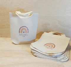 Sacolinha Minibag Arco Íris Boho - Vinho e Laranja - Personalizada - Estampa Padrão - Algodão Cru - Lembrancinha de Aniversário
