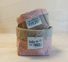 Cachepô Poá Rosé - Juta e Tecido - Cestinho - Dia das Mães - Lembrancinha - comprar online