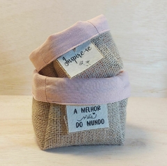 Cachepô Floral Rosé - Juta e Tecido - Cestinho - Dia das Mães - Lembrancinha - Craft.Mimo