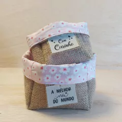 Cachepô Rosé - Linho - Juta e Tecido - Cestinho - Dia das Mães - Lembrancinha na internet