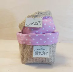 Cachepô Rosé - Linho - Juta e Tecido - Cestinho - Dia das Mães - Lembrancinha - Craft.Mimo