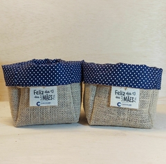Cachepô Poá Lilás - Juta e Tecido - Cestinho - Dia das Mães - Lembrancinha - comprar online
