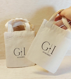 Sacolinha Minibag Casamento - Brasão - Personalizada - Estampa Padrão - Algodão Cru - Lembrancinha de Casamento na internet
