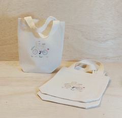Sacolinha Minibag Aniversário - Tema Bicicleta - Personalizada - Estampa Padrão - Algodão Cru - Lembrancinha de Aniversário