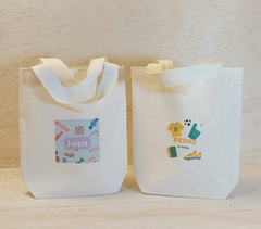 Sacolinha Minibag Festa Junina - Aniversário Duplo - Personalizada - Estampa Grande - Algodão Cru - Lembrancinha de Aniversário - Craft.Mimo
