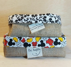 Cesta Mickey - Disney - Juta e Tecido - Tag Personalizada - Lembrancinha de Aniversário