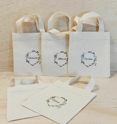 Sacolinha Minibag Casamento - Brasão - Personalizada - Estampa Padrão - Algodão Cru - Lembrancinha de Casamento - Craft.Mimo