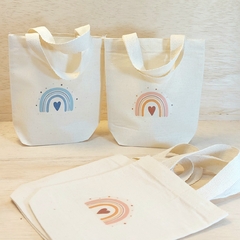 Imagem do Sacolinha Minibag Arco-Íris Boho - Paleta Rosé - Com Data - Personalizada - Estampa Padrão - Algodão Cru - Lembrancinha de Aniversário