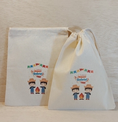 Saco Cordão Arraiá - Mascotinho - Gêmeos - Estampa Padrão Personalizada - Algodão Cru - Cordão Embutido - Lembrancinha