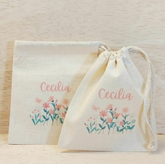 Saquinho Cordão Jardim dos Cogumelos - Bosque Encantado - Estampa Grande - Lembrancinha de Aniversário - Jardim Encantado - Craft.Mimo