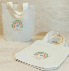 Sacolinha Minibag Arco-Íris Boho - Clássico - Rosé e Azul - Personalizada - Estampa Padrão - Algodão Cru - Lembrancinha de Aniversário - loja online