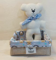 Cesta Safari - Aniversário Infantil - Linho Cru - Juta e Tecido - Tag Personalizada - Lembrancinha de Aniversário - Craft.Mimo