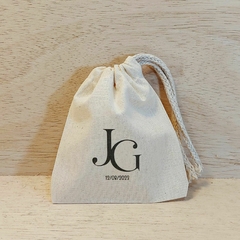 Saquinho Cordão Casamento - Circulo - Ramos - Iniciais - Estampa Padrão Personalizada - Algodão Cru - Lembrancinha - loja online
