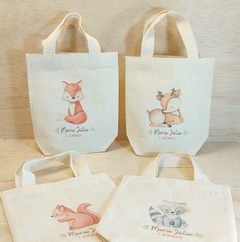 Sacolinha Minibag Guaxinim - Bosque - Estampa Grande - Personalizada - Estampa Grande - Algodão Cru - Lembrancinha de Aniversário - loja online