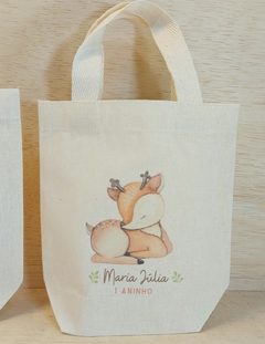 Kit Desconto Sacolinha Minibag com Cachepô Mini - Cavalinho - Personalizada - Estampa Grande - Algodão Cru - Lembrancinha de Aniversário - Craft.Mimo
