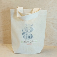 Sacolinha Minibag Guaxinim - Bosque - Estampa Grande - Personalizada - Estampa Grande - Algodão Cru - Lembrancinha de Aniversário
