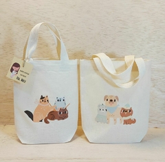 Sacolinha Minibag com Tag - Cachorro - Gato - Pet - Personalizada - Estampa Grande - Algodão Cru - Lembrancinha de Aniversário