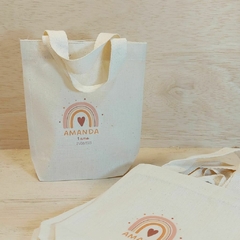 Sacolinha Minibag Arco Íris Boho - Vinho e Laranja - Personalizada - Estampa Padrão - Algodão Cru - Lembrancinha de Aniversário - loja online