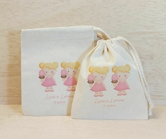 Saquinho Meninas Gêmeas - Sorvete - Aniversário - Cordão Embutido 10x13cm - Lembrancinha
