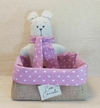 Kit Desconto Cesta Com Ursinia - Ursinha de Pano - Rosa - Corações - Juta e Tecido - Tag Personalizada - Lembrancinha de Aniversário