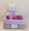 Kit Desconto Cesta Com Ursinia - Ursinha de Pano - Rosa - Corações - Juta e Tecido - Tag Personalizada - Lembrancinha de Aniversário