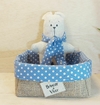 Kit Desconto Cesta com Ursinho Orsetto - Azul Candy - Bolinhas - Juta e Tecido - Tag Personalizada - Lembrancinha de Aniversário