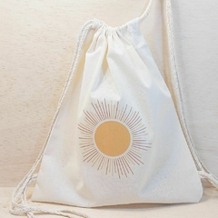 Saco Mochila Sol Nascente Aquarela - Lembrancinha de Aniversário - Algodão Cru - Personalizada na internet