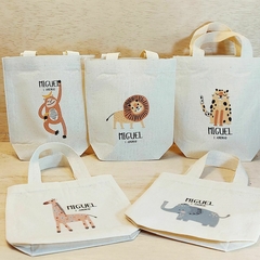 Imagem do Sacolinha Minibag com Nomes Individuais Safari Animais Realistas - Estampa Grande - Algodão Cru
