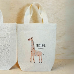 Sacolinha Minibag com Nomes Individuais Safari Animais Realistas - Estampa Grande - Algodão Cru na internet