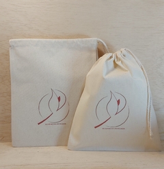 Saco Cordão Colhido com Amor - Estampa Padrão Personalizada - Algodão Cru - Cordão Embutido - Embalagem Sustentável na internet