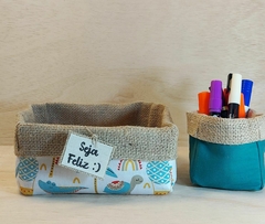Cesta Arco-Íris Lilás - Boho - Juta e Tecido - Tag Personalizada - Lembrancinha de Aniversário - Craft.Mimo
