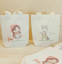 Sacolinha Minibag Chapeuzinho Vermelho - Lobo Mau - Personalizada - Estampa Grande - Algodão Cru - Lembrancinha de Aniversário