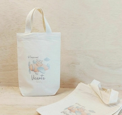 Sacolinha Minibag Ursinho com Balões - Aquarelado - Personalizada - Estampa Grande - Algodão Cru - Lembrancinha de Aniversário - comprar online
