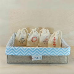 Cesta Safari - Aniversário Infantil - Juta e Tecido - Tag Personalizada - Lembrancinha