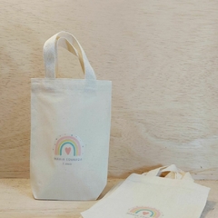 Sacolinha Minibag Arco-Íris Boho - Paleta Rosé - Nome e Idade - Personalizada - Estampa Padrão - Algodão Cru - Lembrancinha de Aniversário - loja online