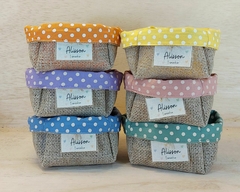 Cesta Candy Color - Poá - Bolinhas - Juta e Tecido - Tag Personalizada - Lembrancinha de Aniversário