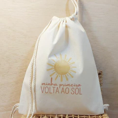 Saco Mochila Sol e Praia - Lembrancinha de Aniversário - Algodão Cru - Personalizada - Craft.Mimo
