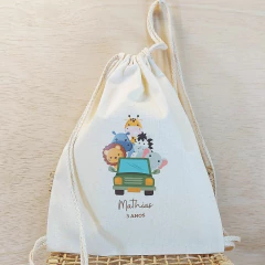 Saco Mochila Safari Candy Color - Lembrancinha de Aniversário Safari - Algodão Cru - Personalizada - Craft.Mimo