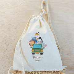 Saco Mochila Leãozinho Baby Reizinho - Lembrancinha de Aniversário Safari - Algodão Cru - Personalizada - Craft.Mimo