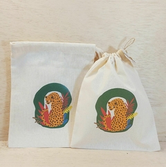 Saco Cordão Leãozinho Carvão - Estampa Grande - Cordão Embutido - Algodão Cru - comprar online