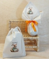 Kit Desconto Embrulho de Páscoa com Saquinho 13x20cm - Coelho Vintage Gravatinha - Algodão Cru - Personalizado - Embalagem para Ovo de Páscoa