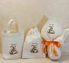 Kit Desconto Embrulho de Páscoa com Saquinho 13x20cm e Sacolinha 15x16cm - Coelho Vintage Gravatinha - Algodão Cru - Personalizado - Embalagem para Ovo de Páscoa