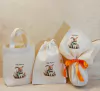 Kit Desconto Embrulho de Páscoa com Saquinho 13x20cm e Sacolinha 15x16cm - Coelho Vintage Gravatinha - Algodão Cru - Personalizado - Embalagem para Ovo de Páscoa