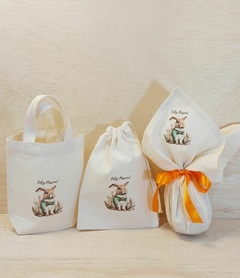 Sacolinha Minibag Caça aos Ovos - Páscoa - Sua Arte - Sua Logo - Personalizada - Estampa Padrão - Algodão Cru - Lembrancinha