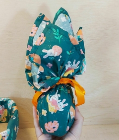 Embrulho de Páscoa Listras Laranja - Cor de Cenoura - Tecido - Embalagem para Ovo de Páscoa - Craft.Mimo