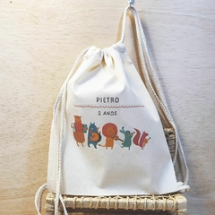 Saco Mochila Guaxinim Flauta - Lembrancinha de Aniversário Orquestra dos Bichos - Personalizada na internet