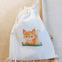 Imagem do Saco Mochila Abelha Feliz - Lembrancinha de Aniversário - Algodão Cru - Personalizada