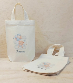 Kit Desconto Sacolinha Minibag com Saquinho - Ursinho com Balões - Aquarelado - Personalizada - Estampa Grande - Algodão Cru - Lembrancinha de Aniversário na internet