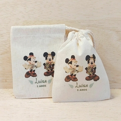 Saquinho Cordão Mickey e Minnie Safari - Estampa Grande - Lembrancinha de Aniversário